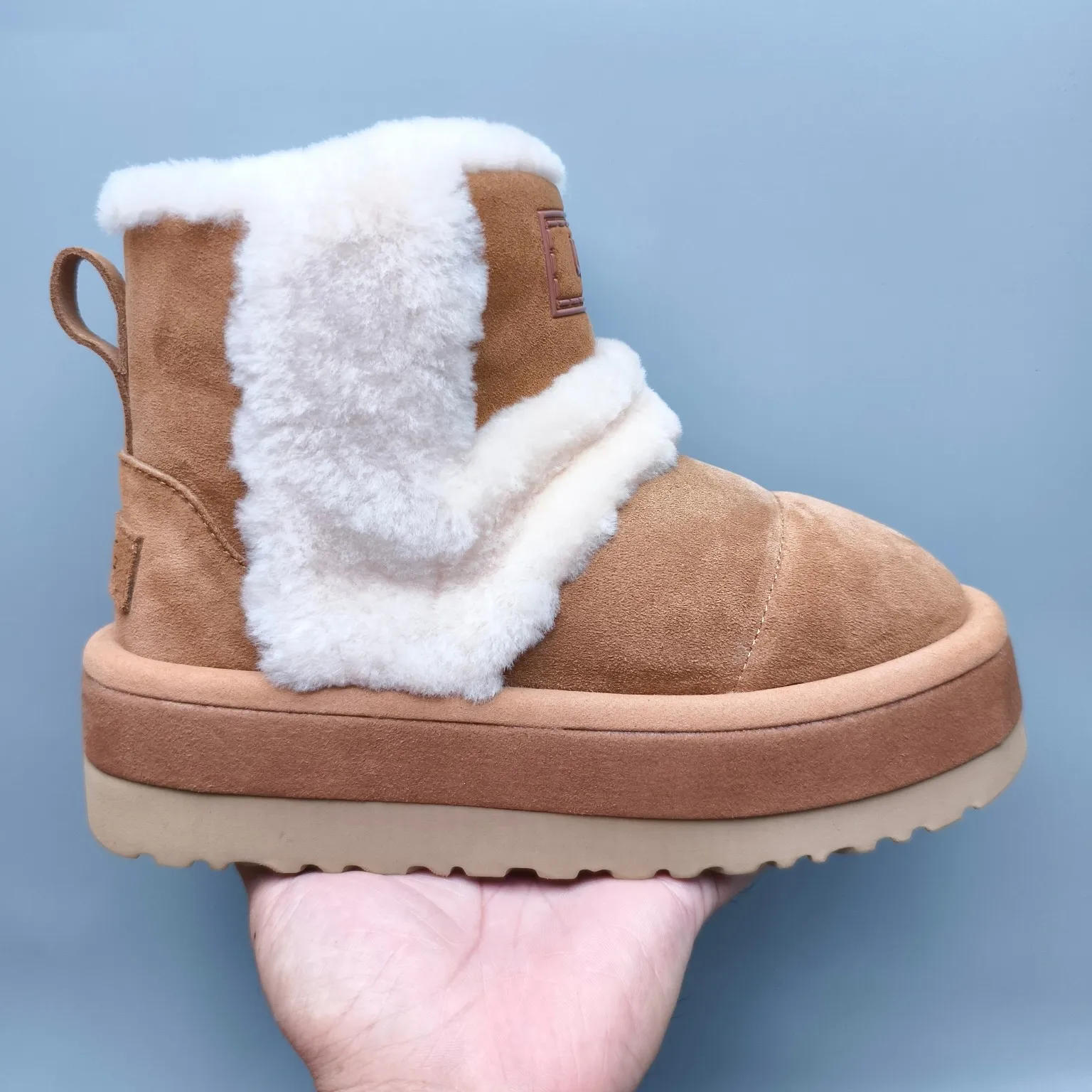 💰600 UGG sheepskin all-in-one snow boots 3316 caterpillar thick-soled mid-top casual shoes Color: Maroon Chocolate Size: 35-41